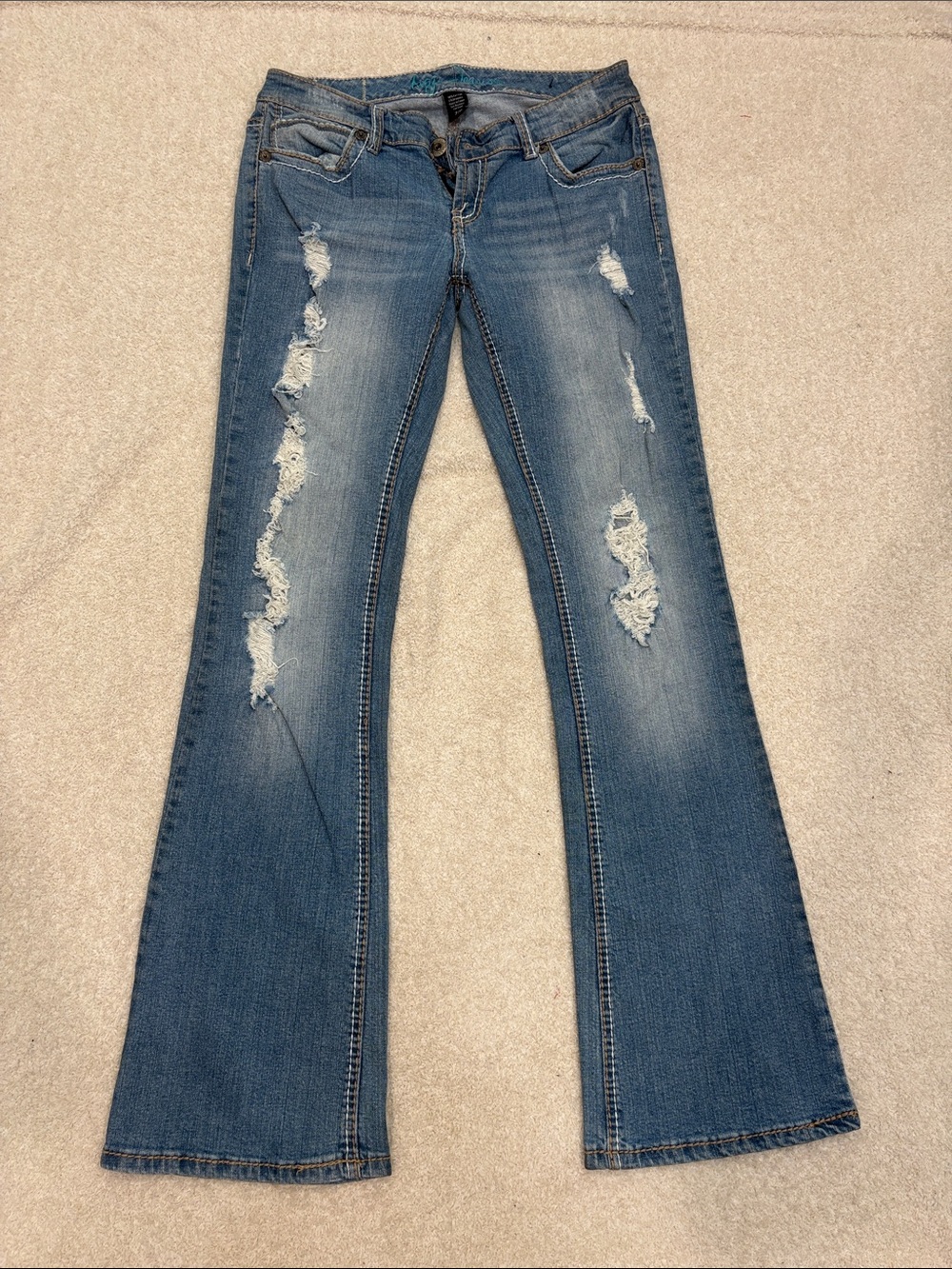 Ripped Flare Jeans for Women - Blue